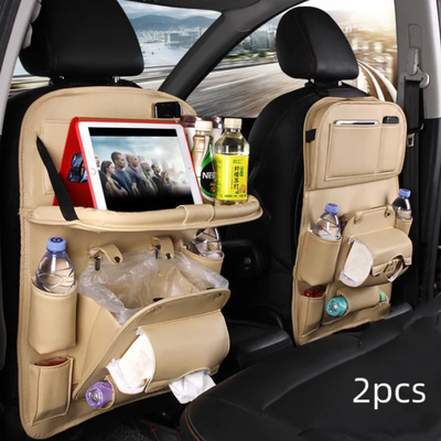 PU Leather Car Storage Bag Multifunction Seat Back Tray Hanging Bag Waterproof Car Organizer Automotive Interior Accessories