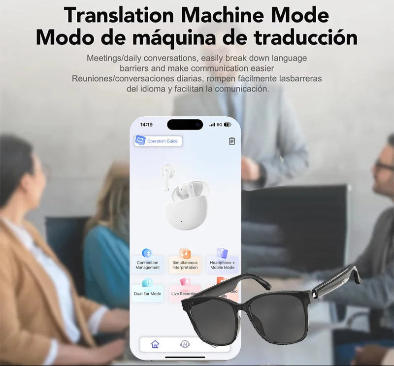 Intelligent AI Translation Glasses | Enjoy Translation, Music & Calls - No Camera | For Men & Women