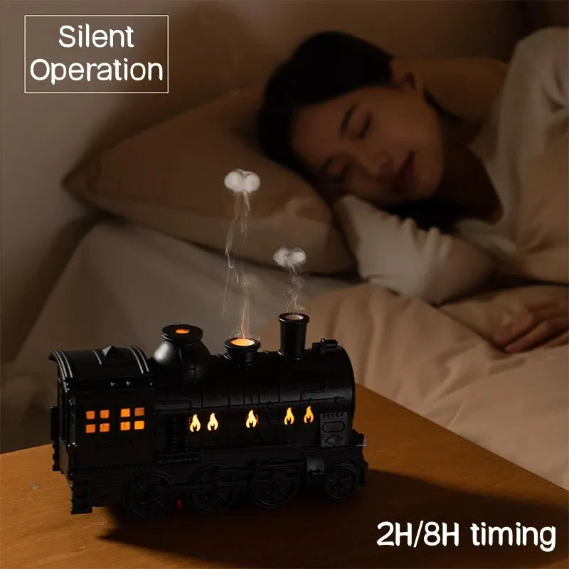Train Shape Aromatherapy Diffuser Desktop Essential Oils Difusor Smoke Ring Double Spray Ultrasonic Air Humidifier With LED Lamp