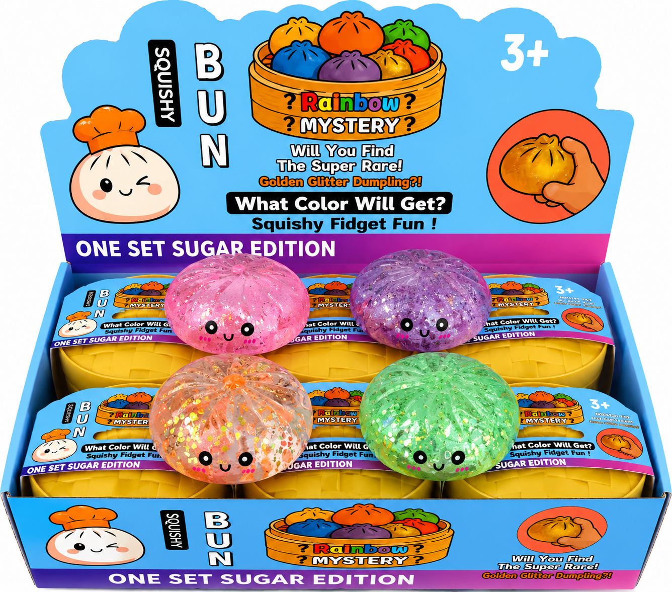 Glitter Squish Dumpling Colorfull Dumpling Squish Stress Relief Ball Pack of 144 pcs (12 Display boxes)