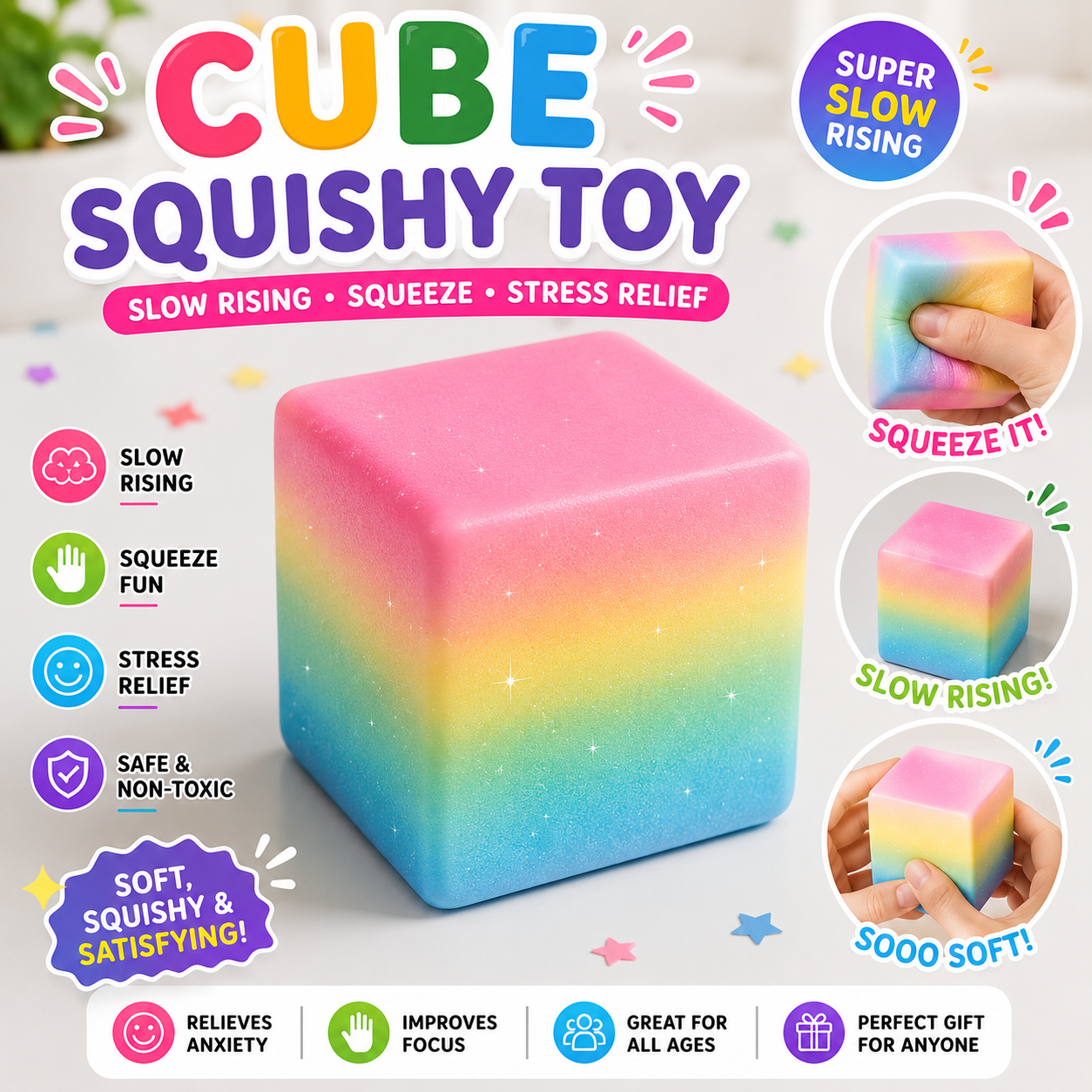 Cube Squishy Toy Slow Rising Squeeze Stress Relief Toy