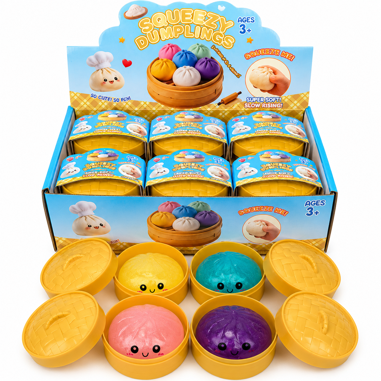 Glitter Squish Dumpling Colorfull Dumpling Squish Stress Relief Ball Pack of 144 pcs (12 Display boxes)