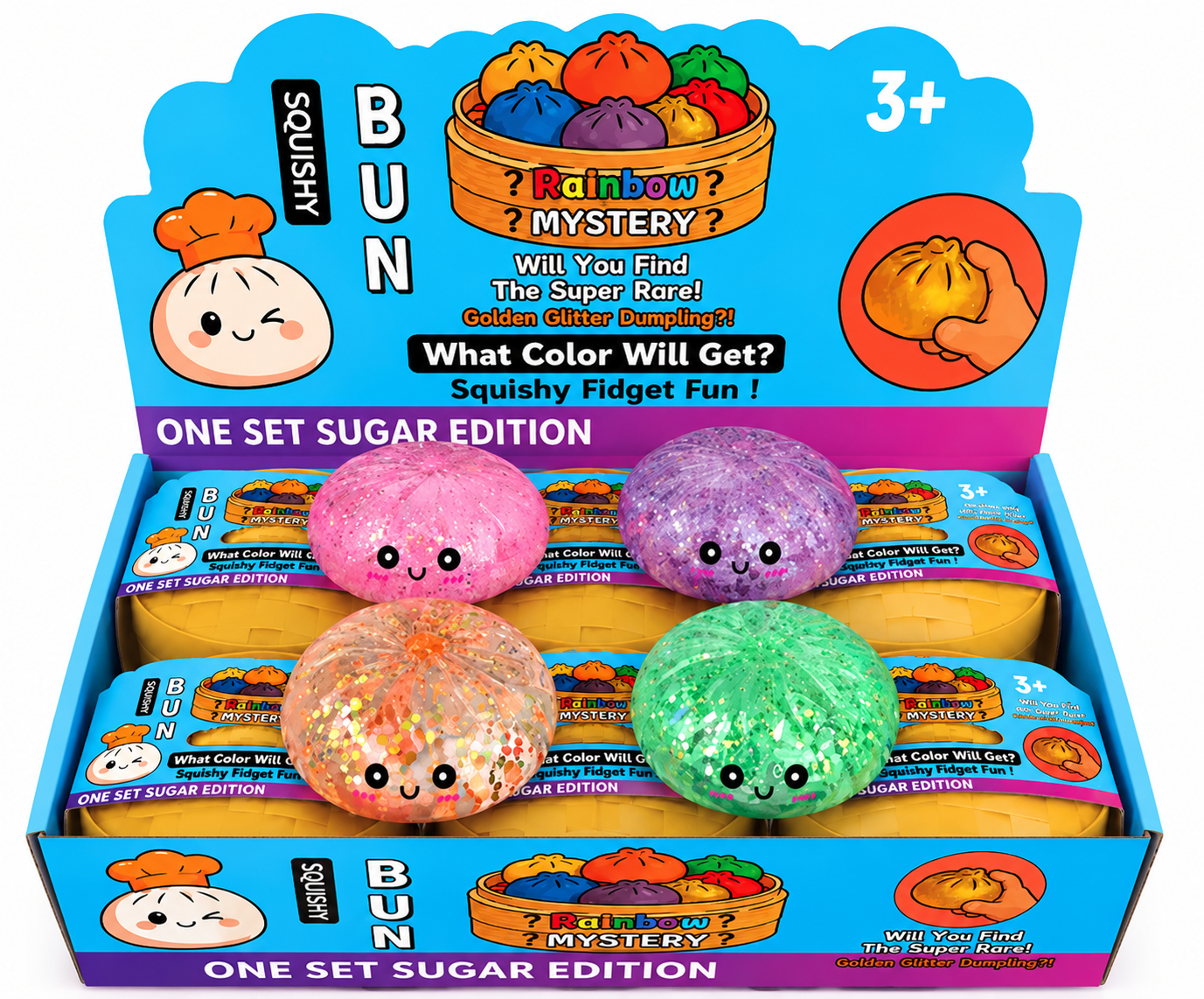 Glitter Squish Dumpling Colorfull Dumpling Squish Stress Relief Ball Pack of 144 pcs (12 Display boxes)