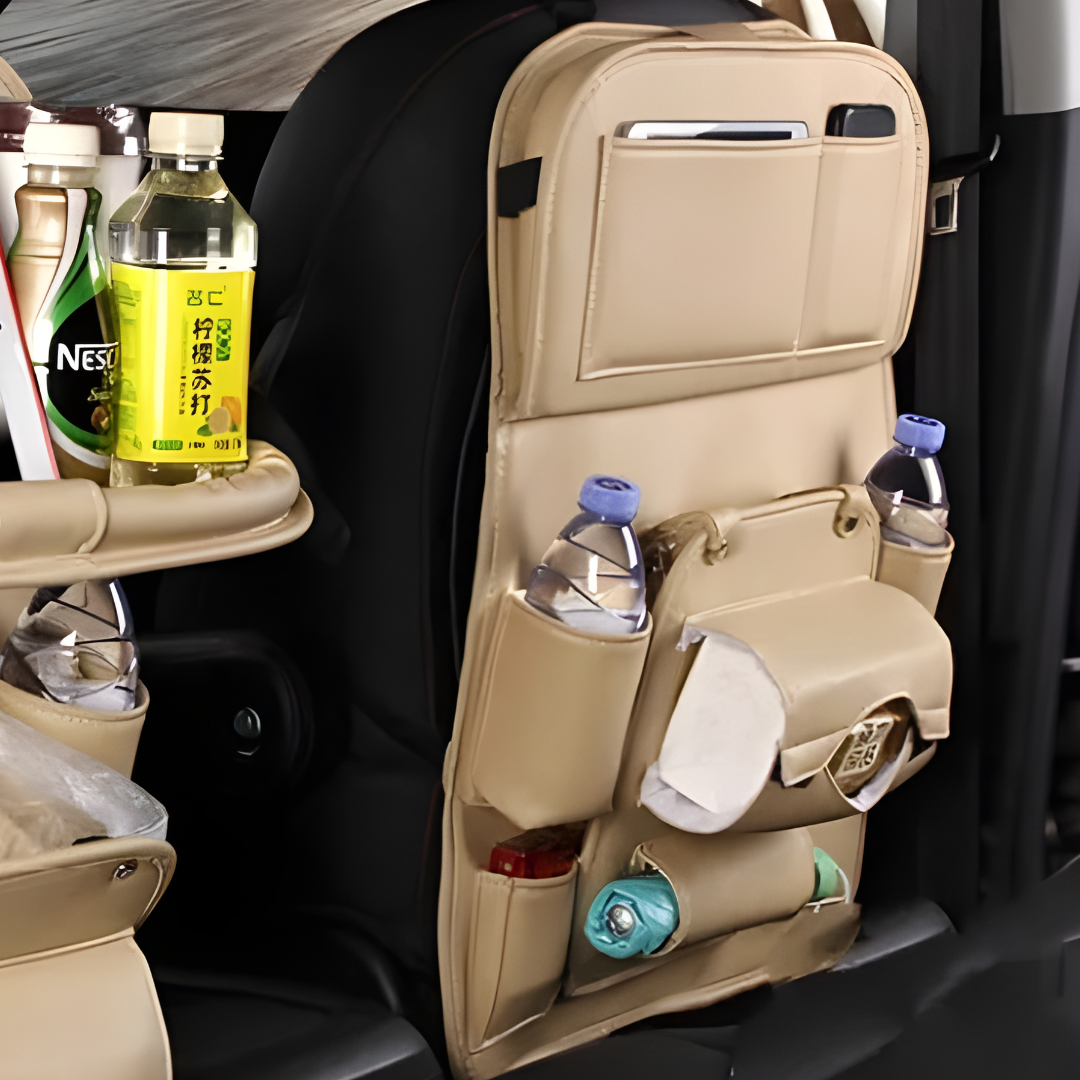 PU Leather Car Storage Bag Multifunction Seat Back Tray Hanging Bag Waterproof Car Organizer Automotive Interior Accessories
