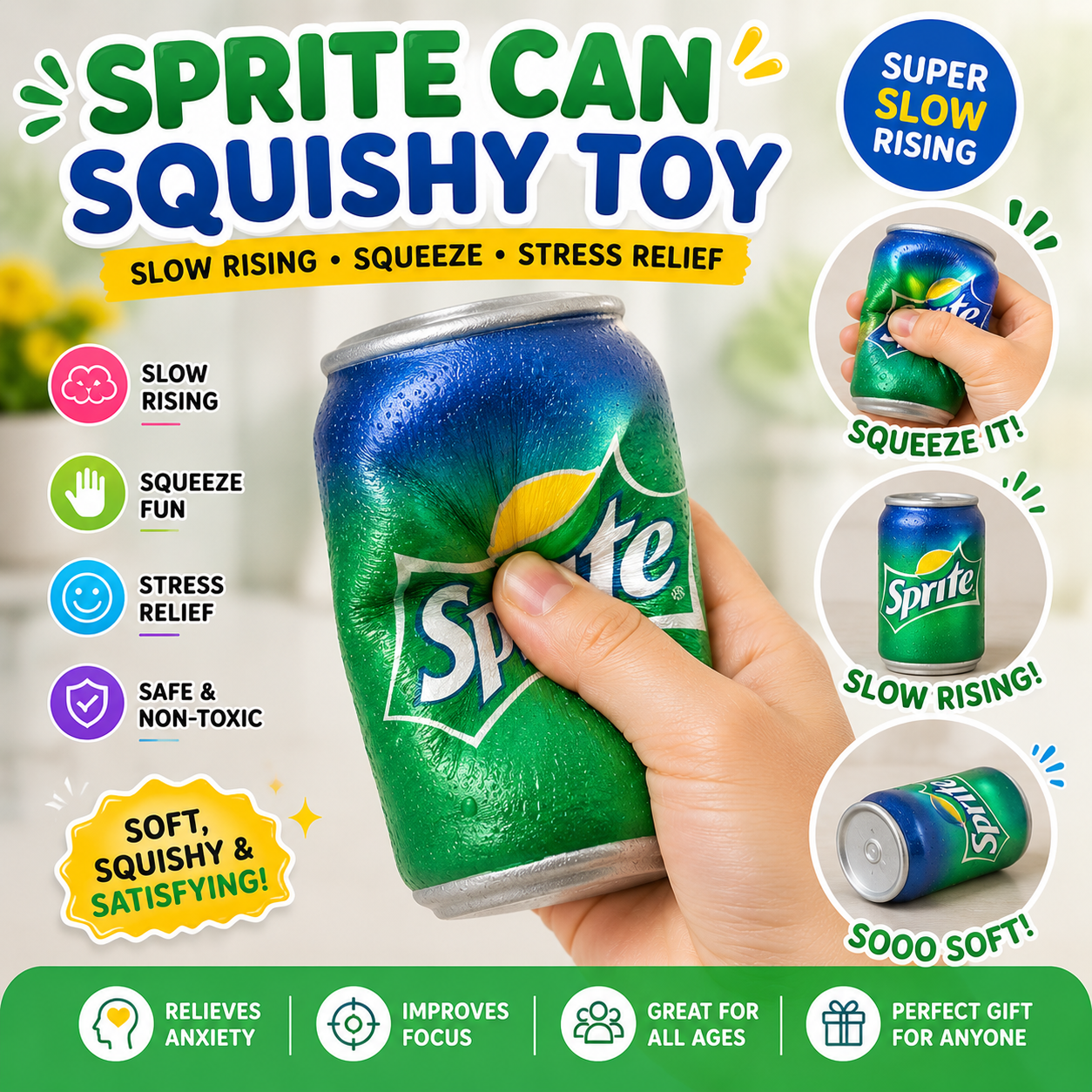 Sprite Can Squishy Toy Slow Rising Squeeze Stress Relief Toy